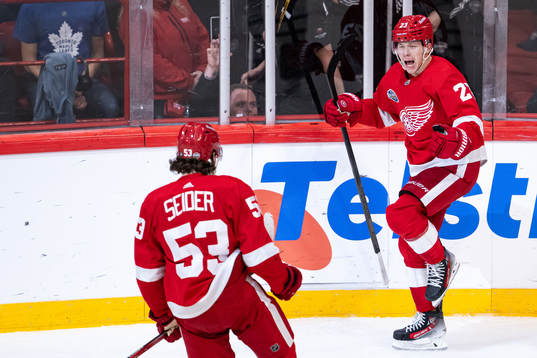 Lucas Raymond of Detroit Red Wings celebrates
