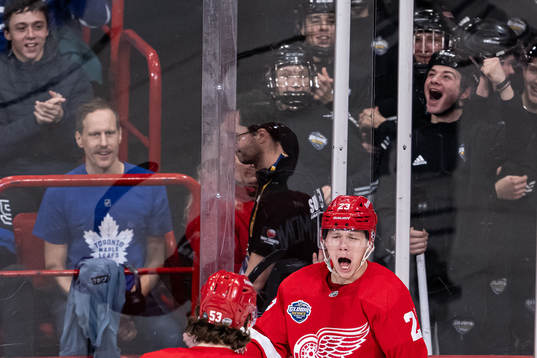 Lucas Raymond of Detroit Red Wings celebrates