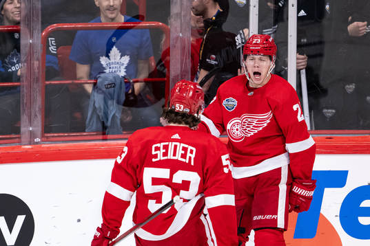 Lucas Raymond of Detroit Red Wings celebrates