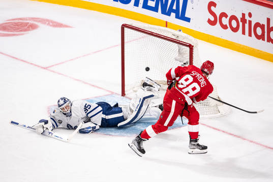 Daniel Sprong of Detroit Red Wings scores the 0-1 goal