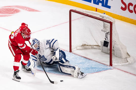 Daniel Sprong of Detroit Red Wings scores the 0-1 goal