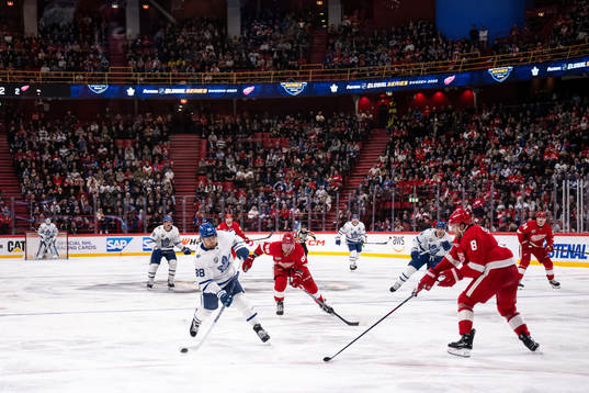 William Nylander of Toronto Maple Leafs and Ben Chiarot of
