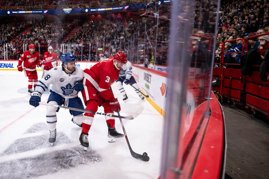 Noah Gregor of Toronto Maple Leafs and Justin Holl of