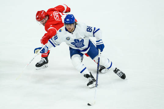 Christian Fischer of Detroit Red Wings and William Nylander