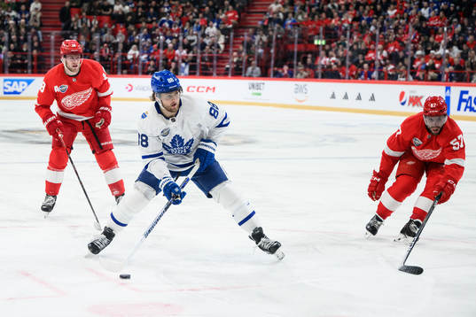 Andrew Copp and David Perron of Detroit Red Wings against