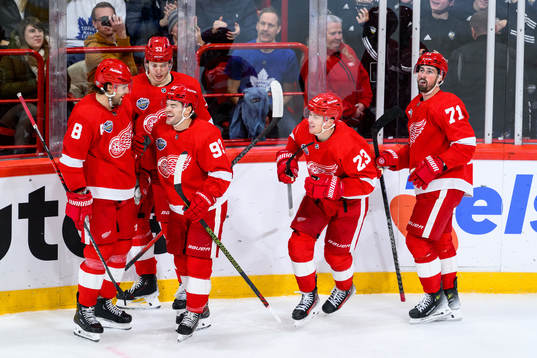 Lucas Raymond of Detroit Red Wings celebrates