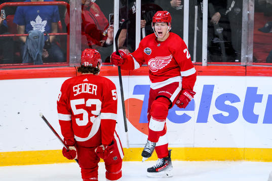 Lucas Raymond of Detroit Red Wings celebrates