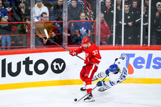 J.T. Compher of Detroit Red Wings and William Lagesson of