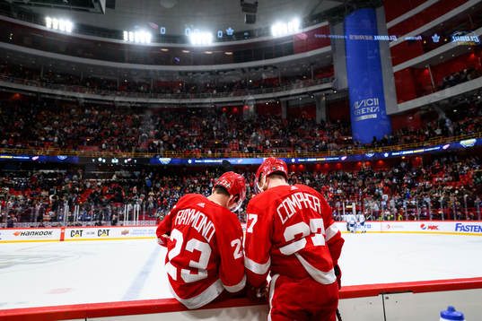 Lucas Raymond and J.T. Compher of Detroit Red Wings