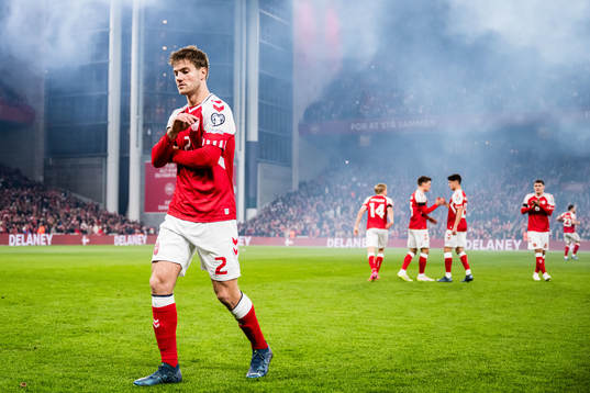 Joachim Andersen of Denmark looks dejected
