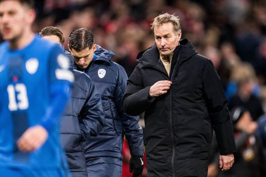 Head coach Kasper Hjulmand of Denmark looks dejected