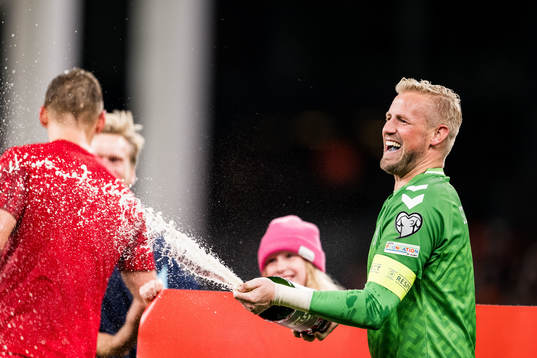 Goalkeeper Kasper Schmeichel of Denmark celebrates