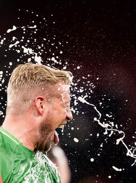 Goalkeeper Kasper Schmeichel of Denmark celebrates
