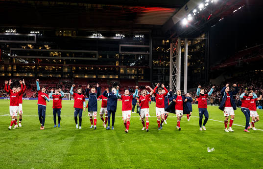 Players of Denmark celebrate
