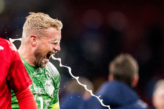 Goalkeeper Kasper Schmeichel of Denmark celebrates