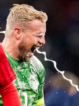 Goalkeeper Kasper Schmeichel of Denmark celebrates