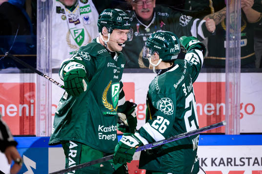 Färjestads Victor Ejdsell, Joel Nyström jublar