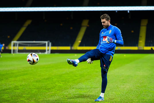 Goalkeeper Kristoffer Nordfeldet of the Swedish national