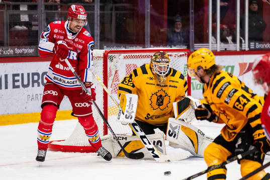 Timrås Emil Pettersson och Skellefteås målvakt Linus