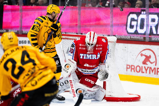 Skellefteås Rickard Hugg och Timrås målvakt Jacob