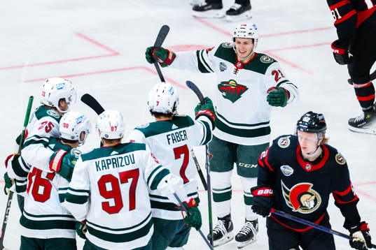 Marco Rossi of Minnesota Wild celebrates