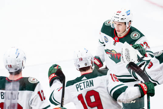 Marco Rossi of Minnesota Wild celebrates the 1-0 goal