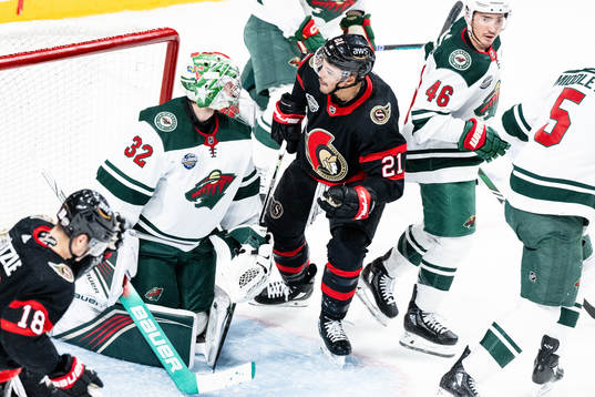 Goaltender Filip Gustavsson of Minnesota Wild and Mathieu
