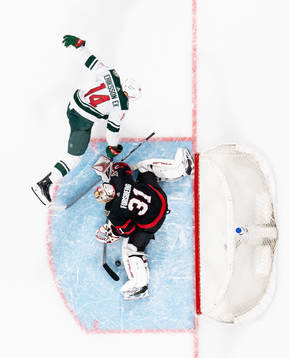 Goaltender Anton Forsberg of Ottawa Senators with the game