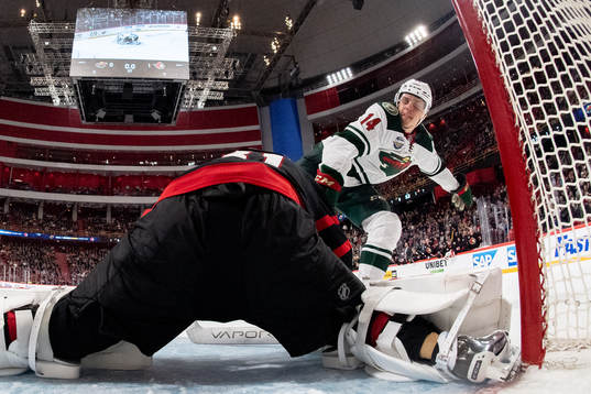 Goaltender Anton Forsberg of Ottawa Senators with the game