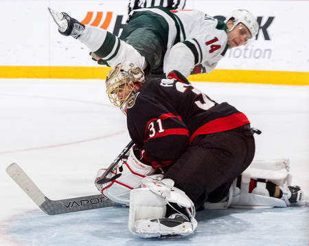 Goaltender Anton Forsberg of Ottawa Senators with the game
