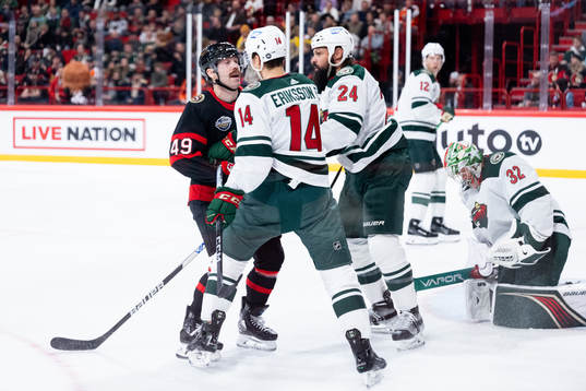 Rourke Chartier of Ottawa Senators and Joel Eriksson Ek of
