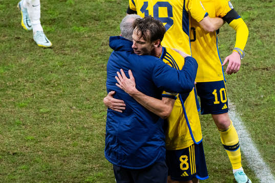 Head coach Janne Andersson and Albin Ekdal of Sweden