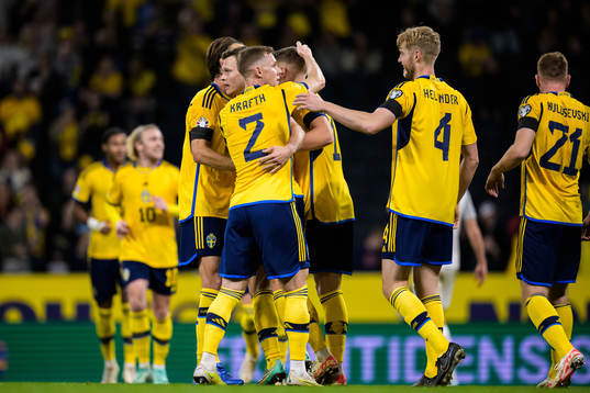 Viktor Claesson of Sweden celebrates the 1-0 goal