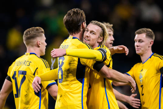 Albin Ekdal and Emil Forsberg of Sweden celebrate the 2-0