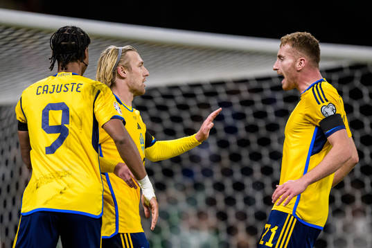 Jens Cajuste, Emil Forsberg, and Dejan Kulusevski of Sweden