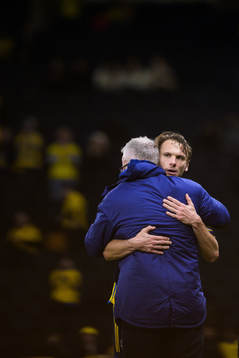 Head coach Janne Andersson  and Albin Ekdal of Sweden