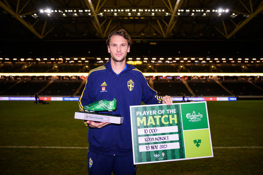 Albin Ekdal of Sweden with the Player of the Match Award