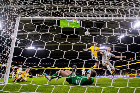 Viktor Gyökeres and Viktor Claesson of Sweden in action