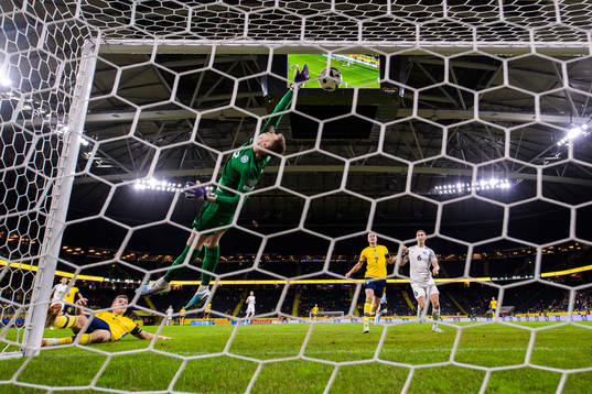 Viktor Gyökeres and Viktor Claesson of Sweden in action
