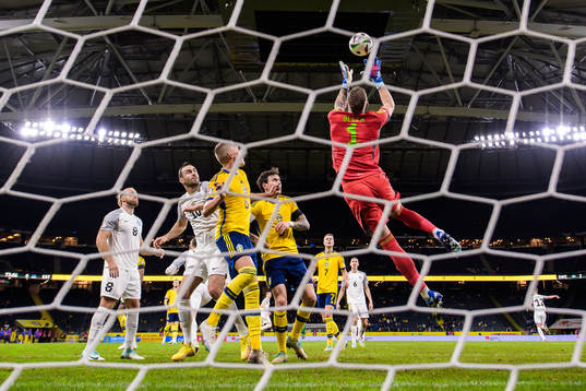 Goalkeeper Robin Olsen of Sweden makes a save