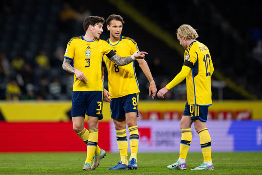 Victor Nilsson Lindelöf, Albin Ekdal and Emil Forsberg of