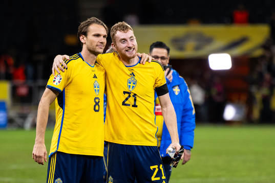 Albin Ekdal and Dejan Kulusevski of Sweden celebrate