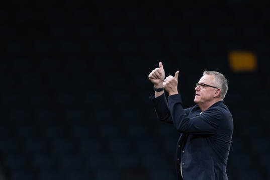 Head coach Janne Andersson of Sweden inspect the pitch