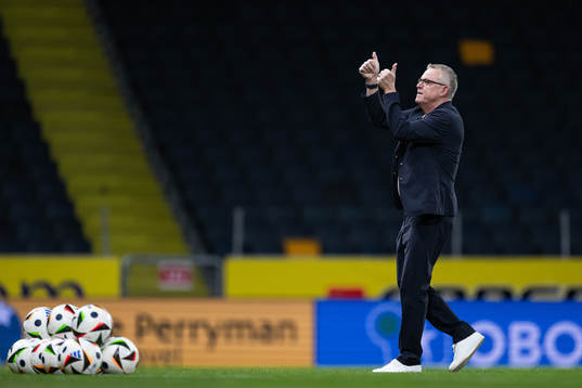 Head coach Janne Andersson of Sweden inspect the pitch