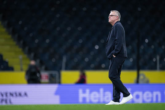 Head coach Janne Andersson of Sweden inspect the pitch