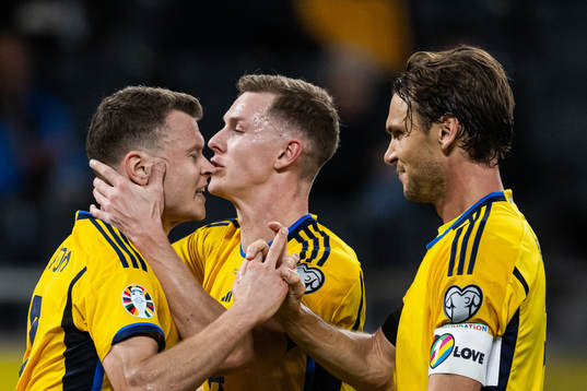 Viktor Claesson, Emil Krafth and Albin Ekdal of Sweden