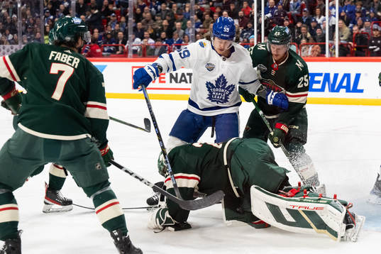 Tyler Bertuzzi of Toronto Maple Leafs against Jonas Brodin