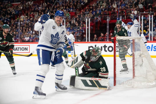 Auston Matthews of Toronto Maple Leafs celebrates