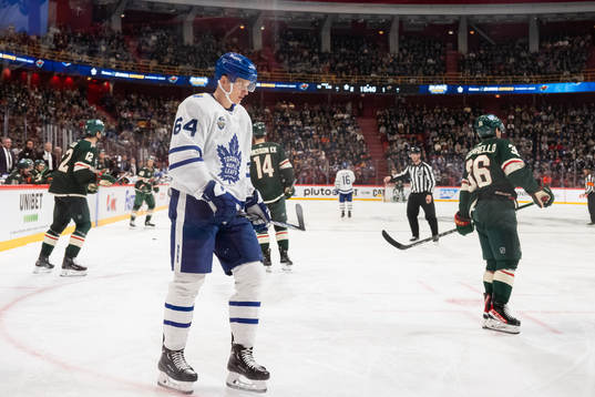 David Kampf of Toronto Maple Leafs looks dejected