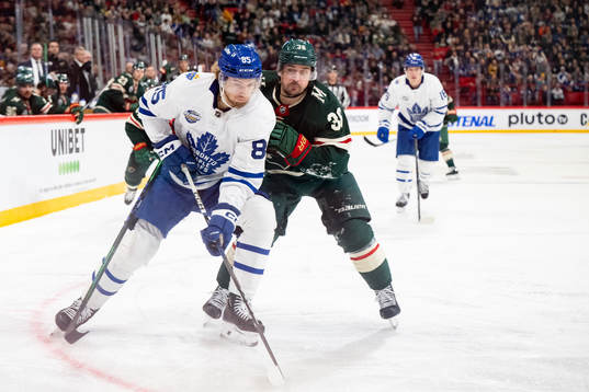 William Lagesson of Toronto Maple Leafs and Mats Zuccarello